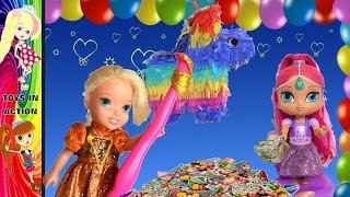 Anna and Elsa Toddlers Birthday Party Shimmer and Shine Pinata Cake Chelsea Barbie TV Toys amp Dolls [upl. by Navar]