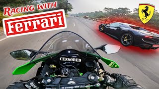 ZX10R amp FERRARI Drag 😱Ninja Zx10R Top Speed💚Superbike Vs Supercar🔥 [upl. by Acimot]