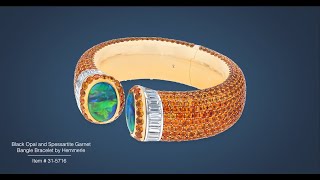 Black Opal and Spessartite Garnet Bangle Bracelet by Hemmerle  MS Rau [upl. by Ahsemaj895]