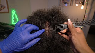 ASMR  Relaxing Scalp Treatment on Dry Afro Hair  🔎 Tingly Scalp Check Scratching  Trim [upl. by Nadda798]