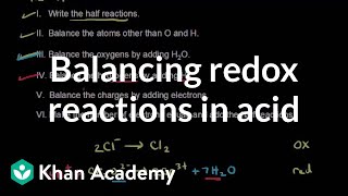 Worked example Balancing a redox equation in acidic solution  AP Chemistry  Khan Academy [upl. by Burtie]