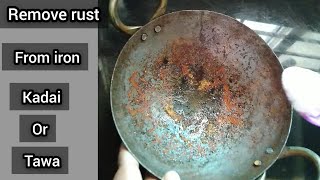 How to maintain rusted iron kadai  how to season iron kadaitawa  kitchen tips and tricks [upl. by Jaynell518]