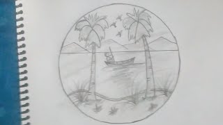 Circle scenery drawing pencil sketch step by step [upl. by Wernick488]