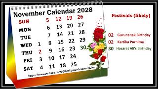 November Calendar 2028 novembercalender2028 [upl. by Fechter120]