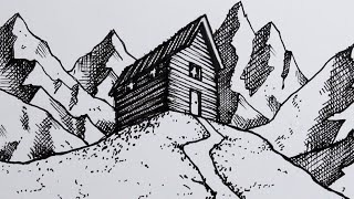 How to Draw a House on a Hill in 2Point Perspective Narrated Pen Drawing [upl. by Imer]