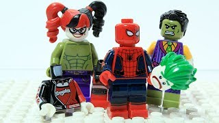 Lego Spiderman Wrong Heads Machine Hulk Joker HarleyQuinn Superhero Funny Cartoon [upl. by Rider30]