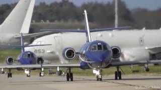 Joint Warrior 171  Dassault Falcon 20DC  taxi  takeoff  landing  cross wind [upl. by Rochkind]