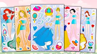 DISNEY PRINCESS STICKER BOOK MAKEOVER  CINDERELLA BELLE SNOW WHITE ARIEL FUN STICKER ACTIVITY [upl. by Eoj934]