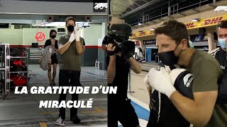 Moins dune semaine après son accident Romain Grosjean a rendu visite à ses sauveurs sur le circuit [upl. by Gloria]