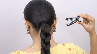 Sleek Bun  Clutcher Braided Sleek Bun Tutorial  Self Hairstyle  How to make Sleek Bun hairstyle [upl. by Vince395]