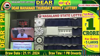 LOTTERY LIVE 1PM 21112024  Nagaland State Lottery  LIVE DRAW [upl. by Giacomo]