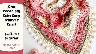 Easy Crochet Triangle Scarf with Fun Pom Pom Edging with 1 Caron Big Cake [upl. by Esylla430]