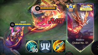 WTF DAMAGE GLOBAL MOSKOV NEW BEST 1 HIT BUILD 2024 recommended build and emblem  MLBB [upl. by Zumstein712]