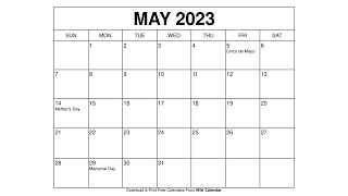 Free Printable May 2023 Calendar Templates With Holidays  Wiki Calendar [upl. by Irrehc]