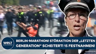 BERLINMARATHON Störversuch der quotLetzten Generationquot scheitert  Polizei nimmt 15 Aktivisten fest [upl. by Isabella502]