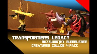 Transformers Legacy Buzzworthy Bumblebee Creatures Collide 4Pack Review [upl. by Elyrad108]