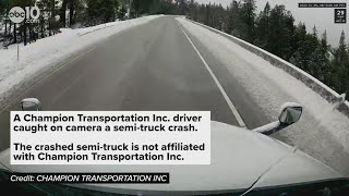 Semi Truck jackknife across snowy Kansas highway [upl. by Annayhs]