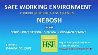 NEBOSH IDIP SAFE WORKING ENVIRONMENT GENERAL WORKPLACE ISSUES ID3 IC1 [upl. by Hortensa]