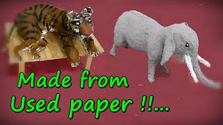 Cara MEMBUAT patung GAJAH dan MACAN dari bubur kertas  kerangka kawat  Tutorial  Action figure 3D [upl. by Aerol]