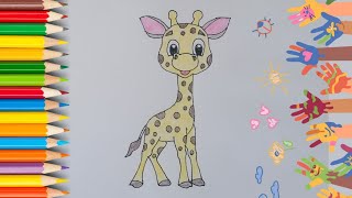 How to Draw a Cartoon Giraffe  Easy Drawing and Coloring Giraffe [upl. by Poliard143]