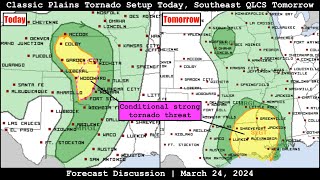 Forecast Discussion  March 24 2024  Classic Plains Tornado Setup Today Southeast QLCS Tomorrow [upl. by Zenda612]