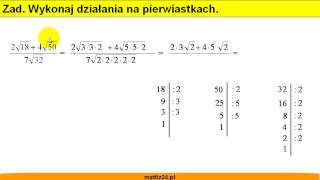 Działania na pierwiastkach  Działanie dodawania i odejmowania pierwiastków  Matfiz24pl [upl. by Sillad]