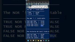 The The R Truth Table for Logical NOR ‘’ and Exclusive OR ‘xor’ 📚 [upl. by Ahael247]
