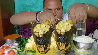 MUKBANG  VERY YUMMY 🤤 MUTTON GOAT HEAD CURRY WHITE RICE  SALAD  MOUNTAINOUS HUNGRY EATING VIDEO 🤤 [upl. by Caravette701]