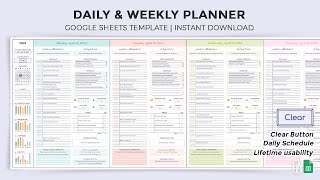 Daily amp Weekly Plan  Clear Button  That Girl Planner  Google Sheets Template [upl. by Romano678]