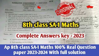 💯ap 8th class sa1 maths most question paper and answer 2023248th sa1 maths Answer key 2023 [upl. by Ehc]