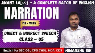 Narration Class 05  Direct and Indirect Speech for SSC Exams Pre  Mains  CGL CHSL CPO Steno MTS [upl. by Nivram]