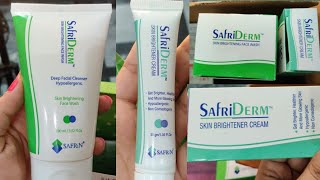 Safriderm skin brightener cream amp safriderm skin brightening face wash safrin skin care products [upl. by Rehpotisrhc]