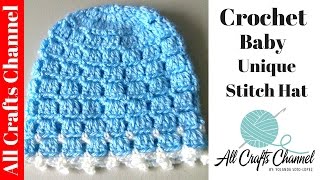 Crochet Easy and unique stitch hat tutorial [upl. by Ymerej736]