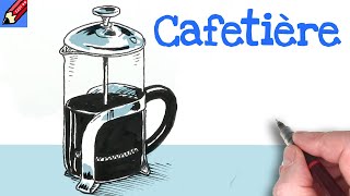 Draw a Cafetière  French Press Coffee Pot Real Easy [upl. by Adnovoj]