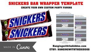 DIY Candy Labels Snickers Candy Bar Wrapper Template Custom Party Favor Measurements amp Assemble [upl. by Barret947]