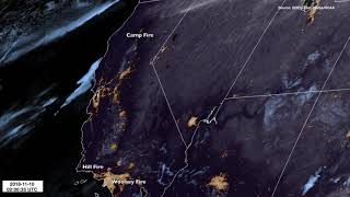 Satellite imagery of California Wildfires  November 9 2018  Camp Fire Woolsey Fire [upl. by Eisoj]