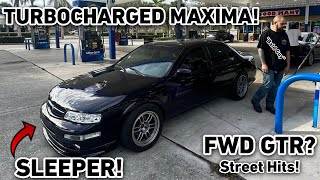 RIDEALONG IN KYLES 550WHP TURBO NISSAN MAXIMA TURBO NOISES [upl. by Neggem]