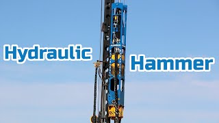 Driving Piles  Hydraulic Hammer  Construction Work  Satisfying [upl. by Anilad]