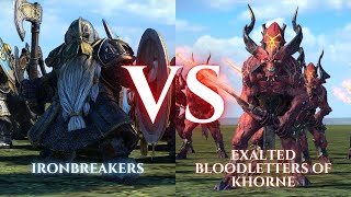 WARHAMMER III Total War  Ironbreakers VS Exalted Bloodletters of Khorne [upl. by Fotina574]