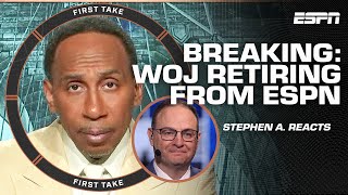 Stephen A reacts to Adrian Wojnarowski retiring from ESPN 🚨  First Take [upl. by Nnayrb]