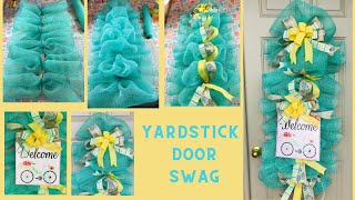 SPRING WELCOME YARDSTICK DOOR SWAG WREATH CENTERPIECE GARLAND DIY MESH RUFFLES amp POOFS BOW MAKING 🌸 [upl. by Mialliw]