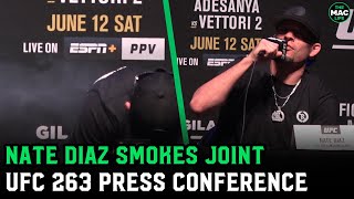 Nate Diaz smokes joint at UFC 263 press conference Offers Brandon Moreno a toke [upl. by Winonah368]