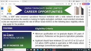 ZTBL OG3MCO 300 jobs announced again  ZTBL og 3 jobs 2024 bankingjobs ztbl gkwithengineer [upl. by Namas]