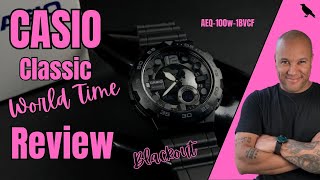 CASIO Classic World Time quotblackoutquot Watch Review REF AEQ100W1BVCF [upl. by Llenrep]