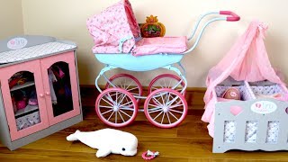 Baby Annabell Carriage Pram Baby Dolls Bedroom Morning Routine Going Out in Pram [upl. by Htiderem]