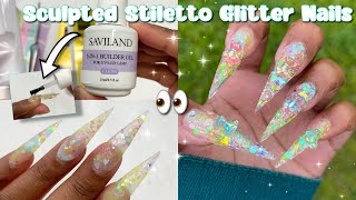 TRYING 5IN1 BUILDER GEL IN A BOTTLE 🤔  Clear Glitter Encapsulated Stiletto Nails  Nail Tutorial [upl. by Plunkett]