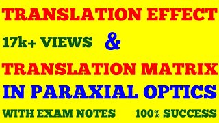 TRANSLATION EFFECT amp TRANSLATION MATRIX IN PARAXIAL OPTICS  WITH EXAM NOTES [upl. by Ainatnas]