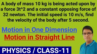 A body of mass 10kg is being acted upon by a force 3t2 and a constant opposing force of 32N find V [upl. by Ticon]