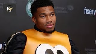 Giannis Antetokounm Rocks Mr Potato Head Costume at Postgame Press Conference Im a Father First [upl. by Nuahsar]