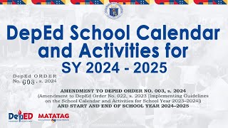 DepEd CALENDAR for School Year 20242025 Guidelines [upl. by Honora]